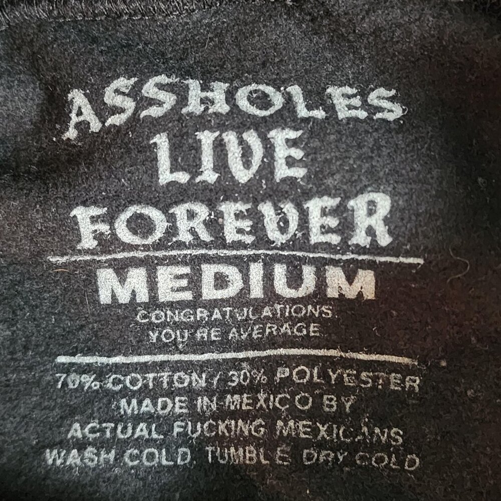 Assholes*s Live Forever Hoodie Mens Medium Black Pullover Graphic Sweatshirt - Picture 4 of 8